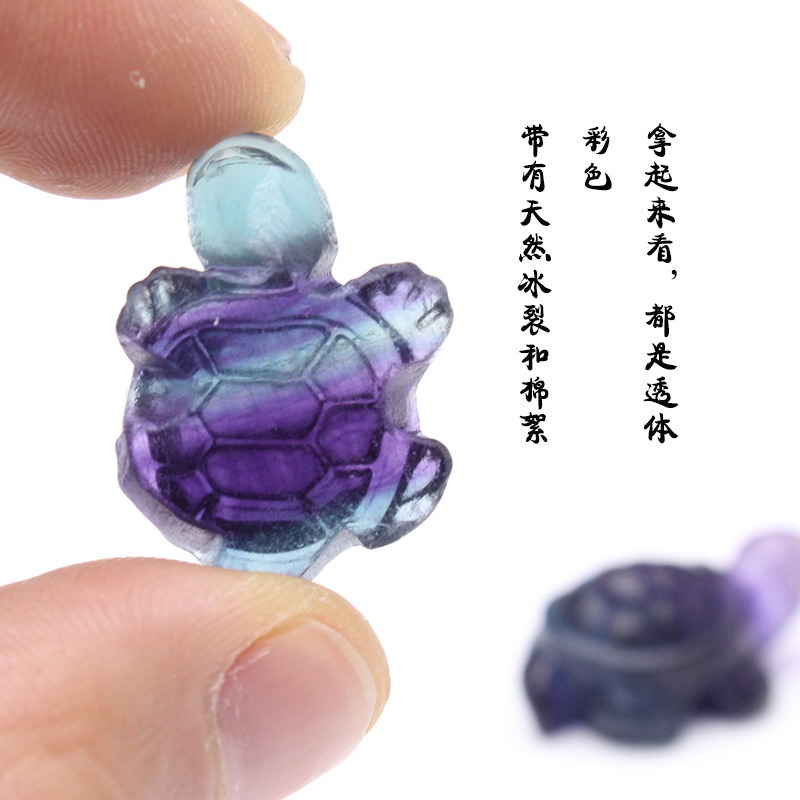 如鴻天然彩色螢石原石小烏龜石頭擺件漂亮迷你創意動物造型兒童寶-細節圖3