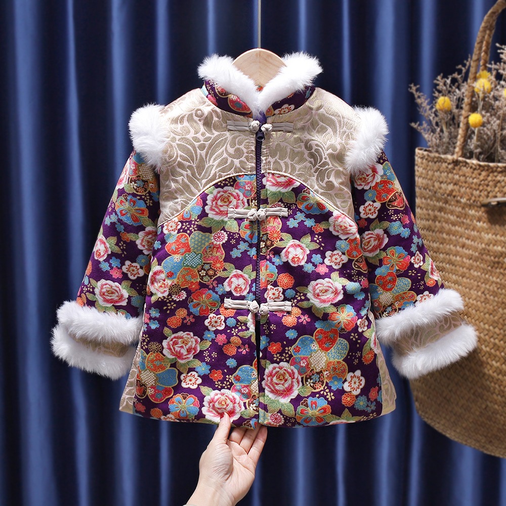 女童加厚公主裙拜年新年服秋冬裝新款洋氣女寶寶小熊大紅裙子-細節圖10