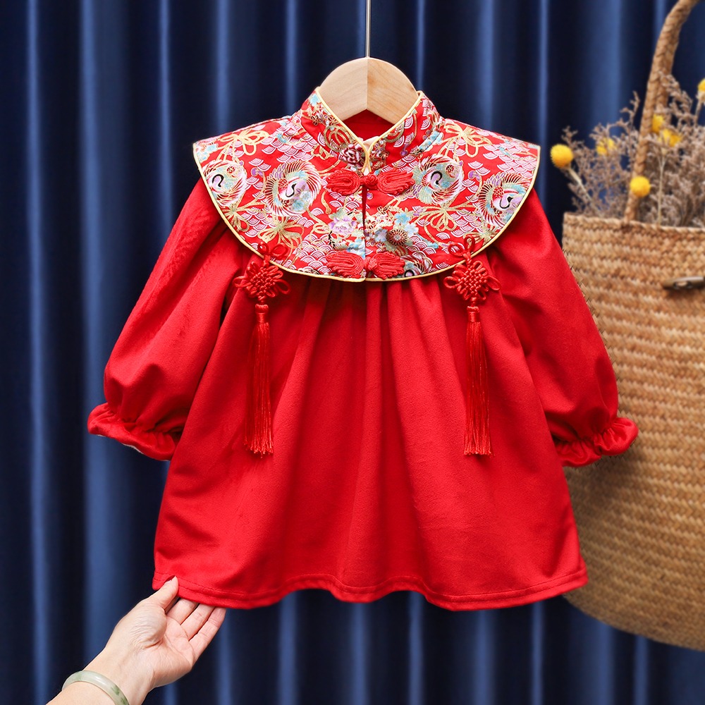 女童冬裝新款加絨加厚連衣裙周歲寶寶生日禮服裙嬰兒洋氣公主裙子-細節圖10