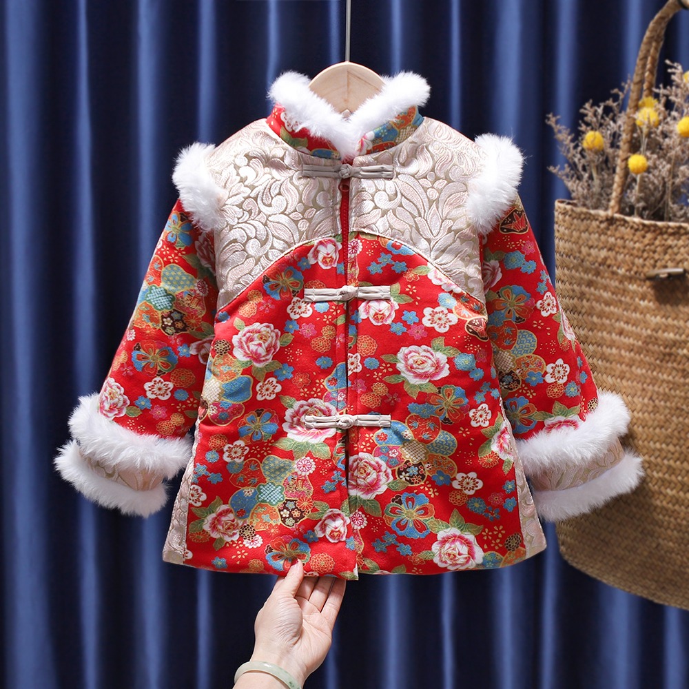漢服棉襖女童秋冬裝兒童旗袍周歲衣服寶寶過年拜年服唐裝中國風潮-細節圖6