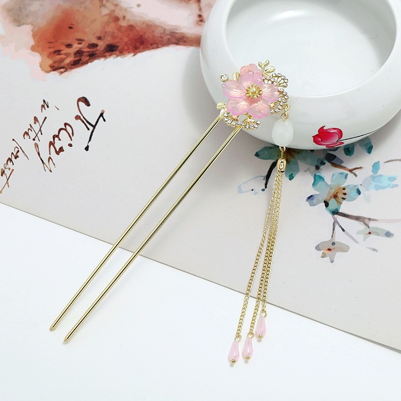 古風漢服花朵流蘇發簪女盤發簪子復古超仙氣質旗袍現代發釵頭飾-細節圖2