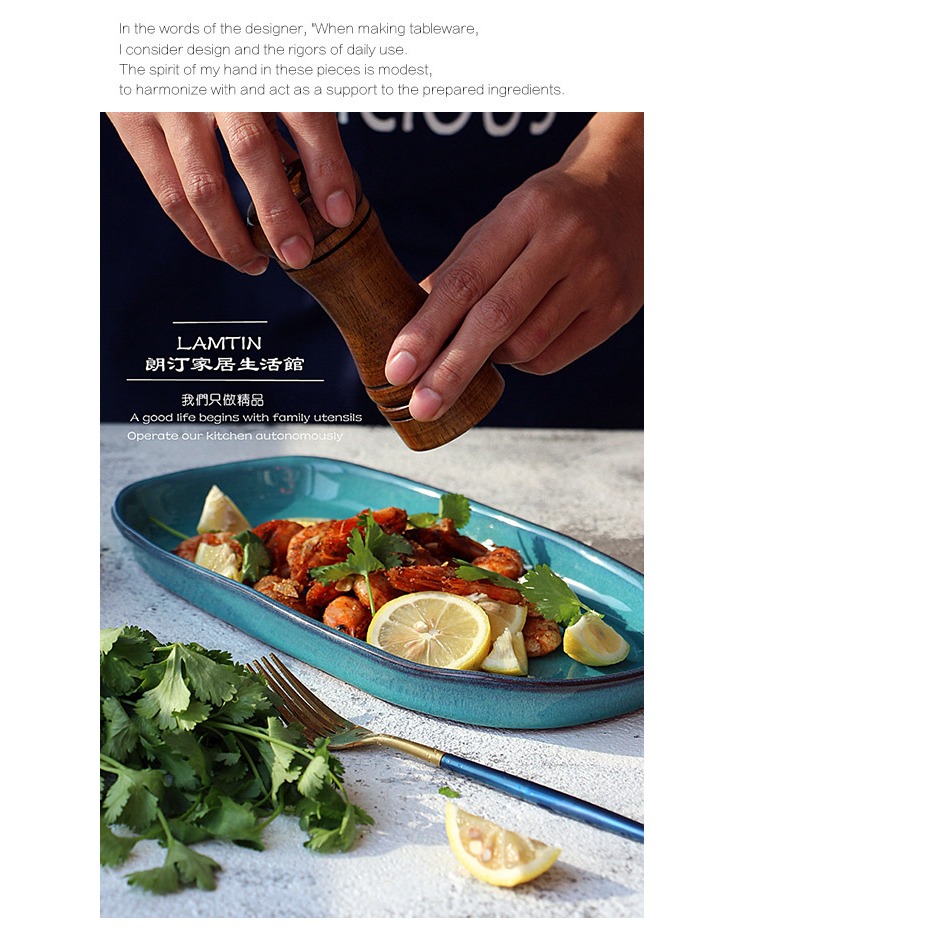 創意粗陶盤沙拉焗飯淺口盤魚盤不規則手工創意長條盤日式料理盤-細節圖3