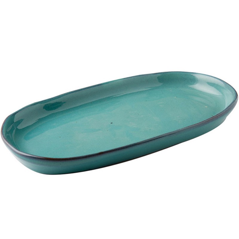 創意粗陶盤沙拉焗飯淺口盤魚盤不規則手工創意長條盤日式料理盤-細節圖5