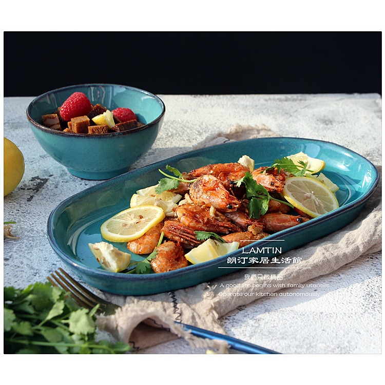 創意粗陶盤沙拉焗飯淺口盤魚盤不規則手工創意長條盤日式料理盤-細節圖6