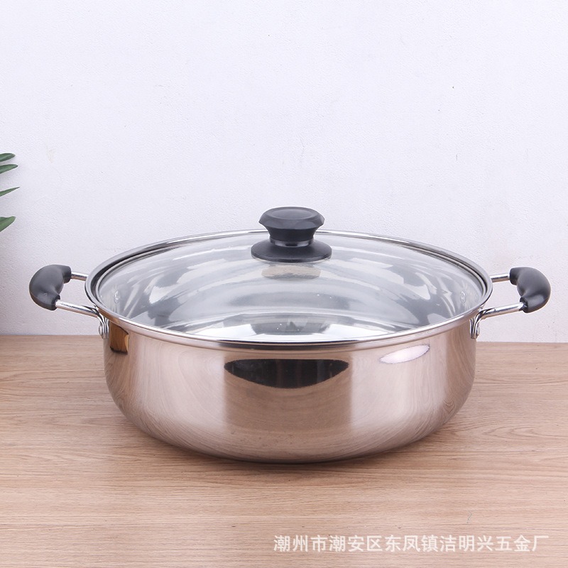 不銹鋼火鍋特厚帶磁小肥羊火鍋清湯帶蓋火鍋24-34cm電磁爐通用-細節圖2