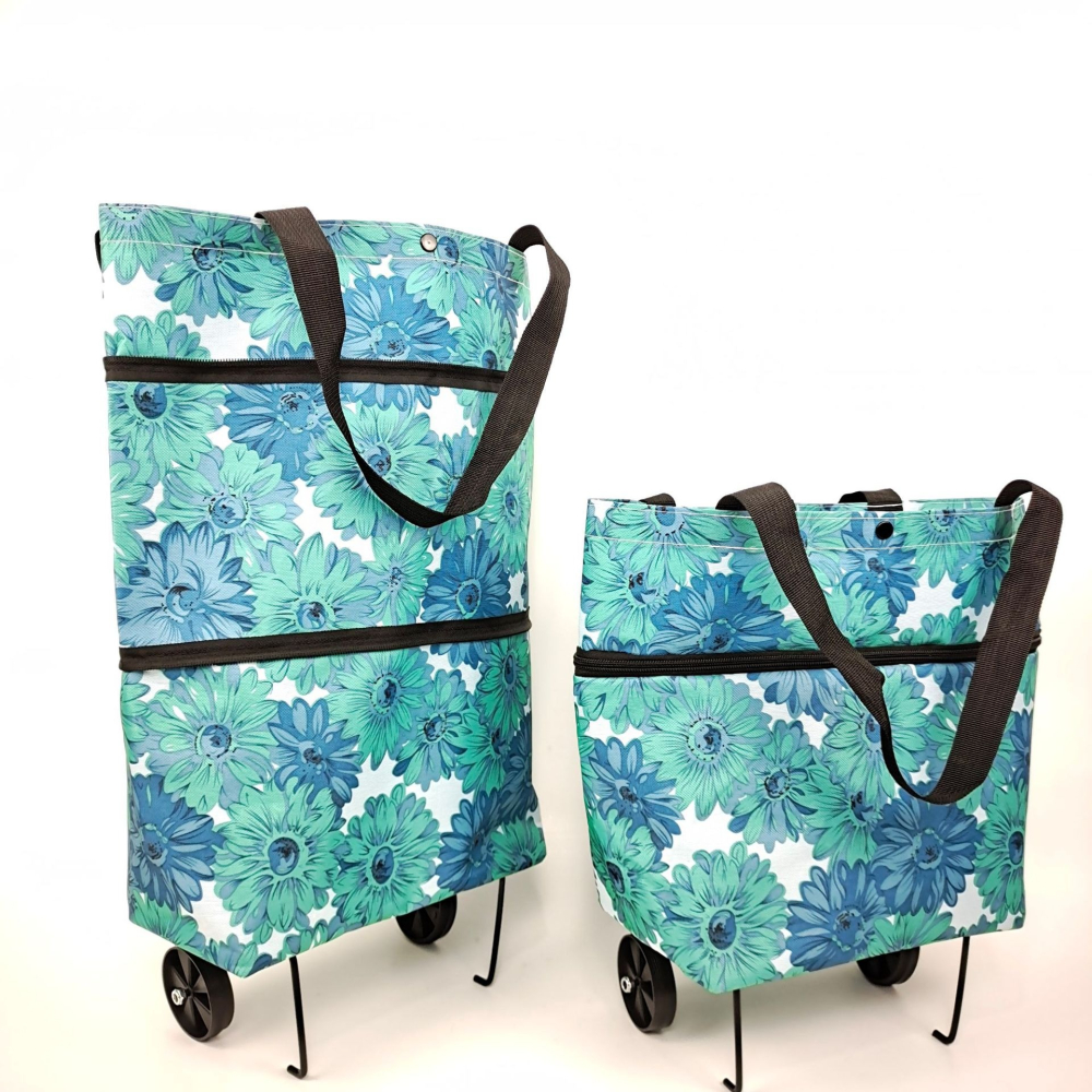 廠家定做花色折疊購物車拉桿車買菜車便攜購物袋拖輪包-細節圖5