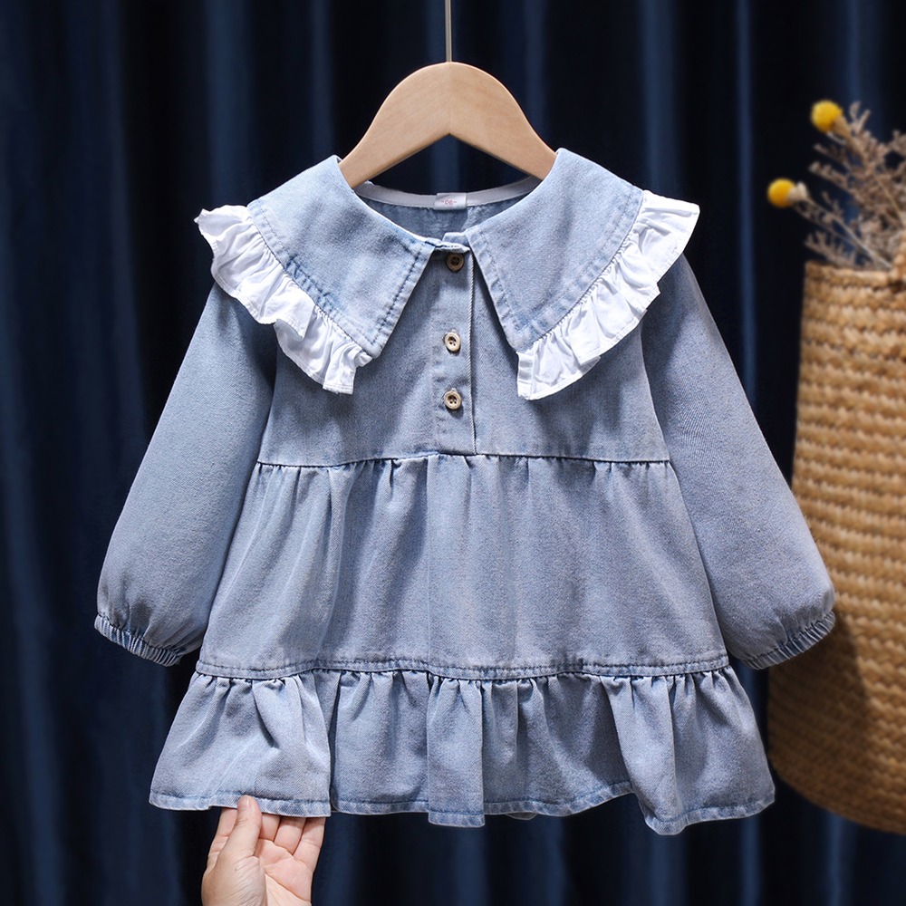 女童春秋裝連衣裙新款洋氣1歲嬰兒女寶寶公主裙子3小童韓版牛仔裙-細節圖6