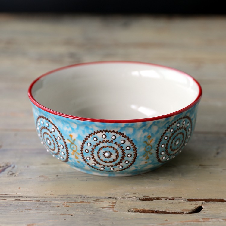 創意星海手繪陶瓷麪碗湯碗甜品碗美式復古花朵碗喝湯碗-細節圖2