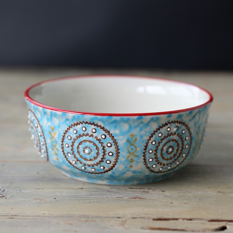 創意星海手繪陶瓷麪碗湯碗甜品碗美式復古花朵碗喝湯碗-細節圖4