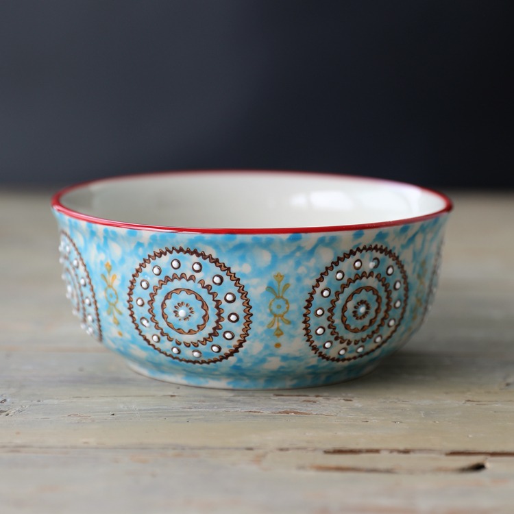 創意星海手繪陶瓷麪碗湯碗甜品碗美式復古花朵碗喝湯碗-細節圖5