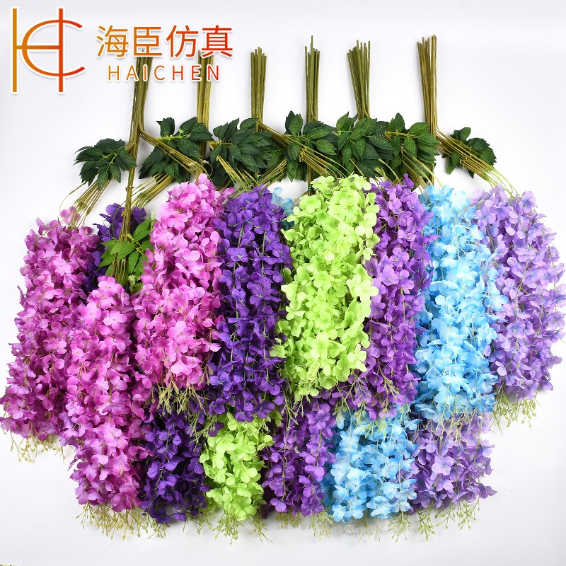 仿真紫藤花垂吊婚慶裝飾吊頂壁掛豆花藤長廊佈景仿真紫藤豆瓣絹花-細節圖3