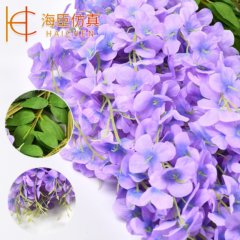 仿真紫藤花垂吊婚慶裝飾吊頂壁掛豆花藤長廊佈景仿真紫藤豆瓣絹花-細節圖4