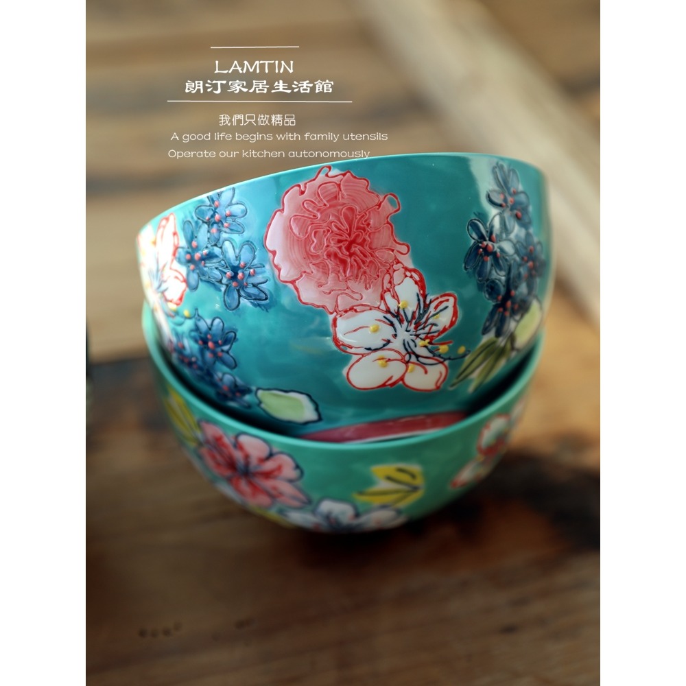 高品質純手工繪制米飯碗小碗甜品碗 釉下彩飯碗浮雕精緻美式-細節圖4