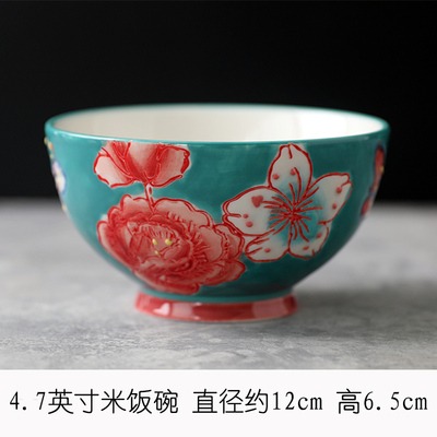 高品質純手工繪制米飯碗小碗甜品碗 釉下彩飯碗浮雕精緻美式-細節圖10