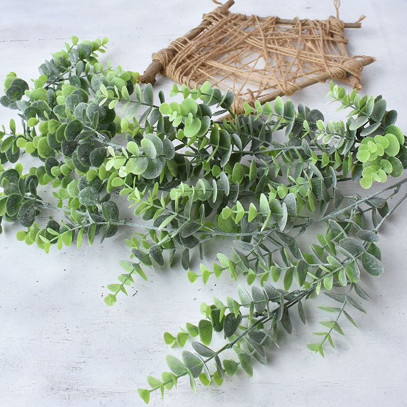 美式復古植毛綠色植物 墻配材仿真尤加利壁掛 家居裝飾塑料花-細節圖3