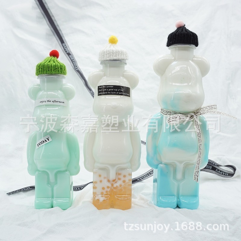 廠家直供 350ml 500ml暴力熊飲料瓶 果汁瓶 塑料 食品級PET奶茶瓶-細節圖3