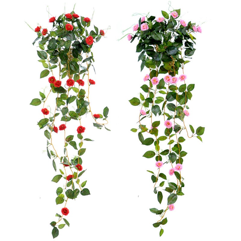 仿真薔薇花 藤條壁掛假花藤客廳吊蘭假花裝飾吊頂塑料花藤蔓-細節圖2