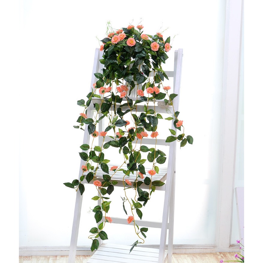 仿真薔薇花 藤條壁掛假花藤客廳吊蘭假花裝飾吊頂塑料花藤蔓-細節圖4