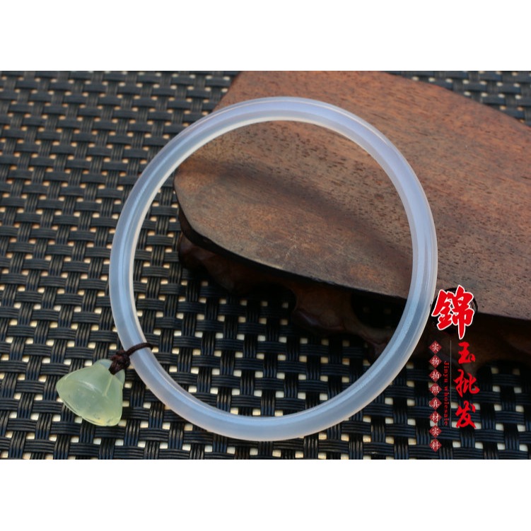 冰種白玉髓細鐲子極細窄邊瑪瑙鐲女手環首飾復古冰透岫玉蓮蓬吊墜-細節圖7