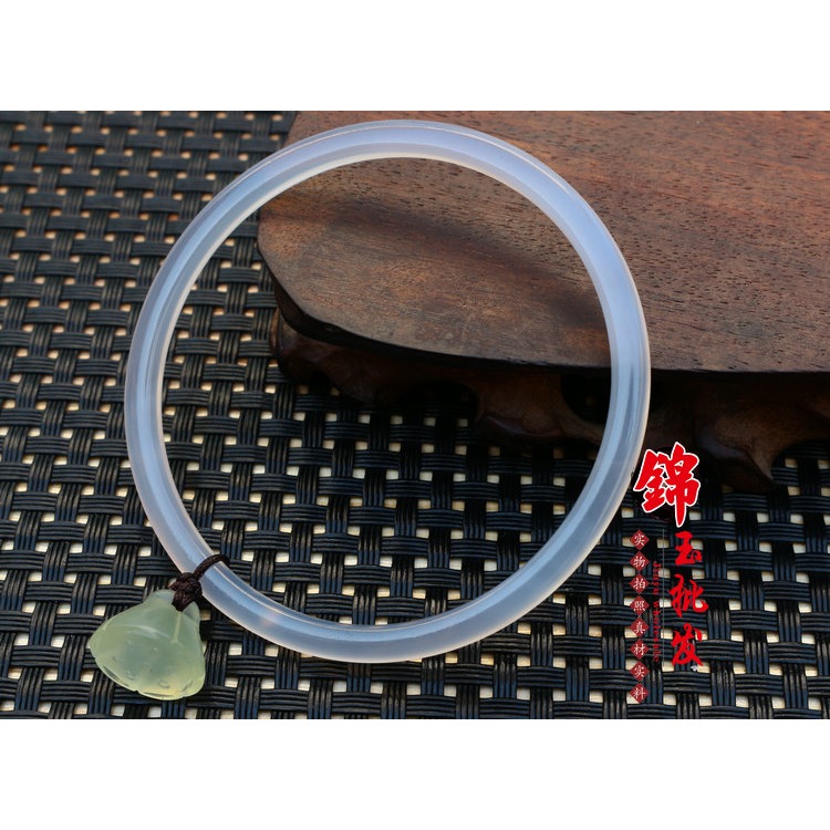 冰種白玉髓細鐲子極細窄邊瑪瑙鐲女手環首飾復古冰透岫玉蓮蓬吊墜-細節圖10
