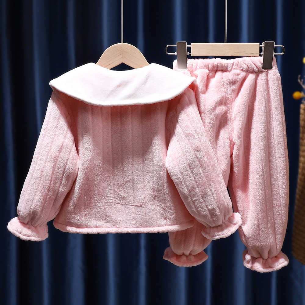 童裝冬裝女童棉絨家居服兒童草莓長袖睡衣女寶寶時尚可愛加厚套裝-細節圖2