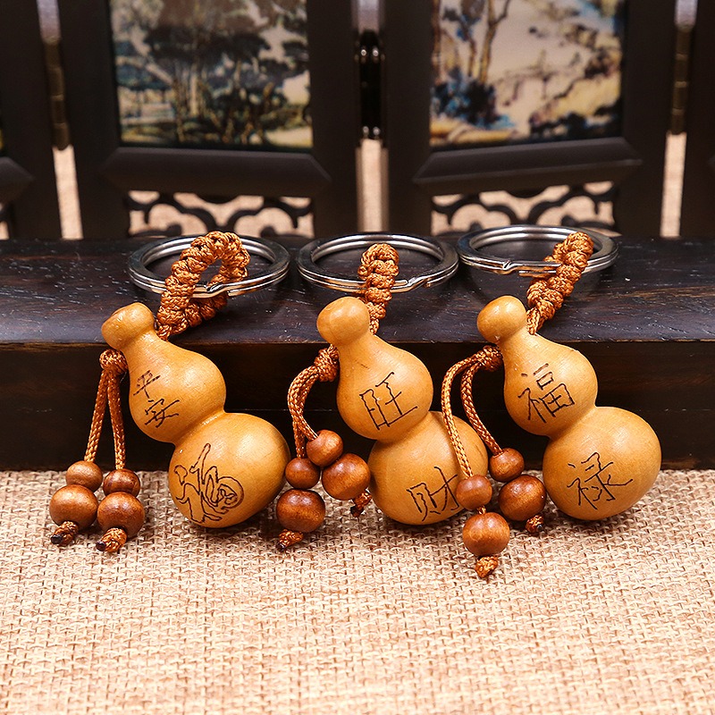 廠家桃木葫蘆鑰匙扣 活動贈送小禮品 祝福語平安葫蘆鑰匙掛飾-細節圖2