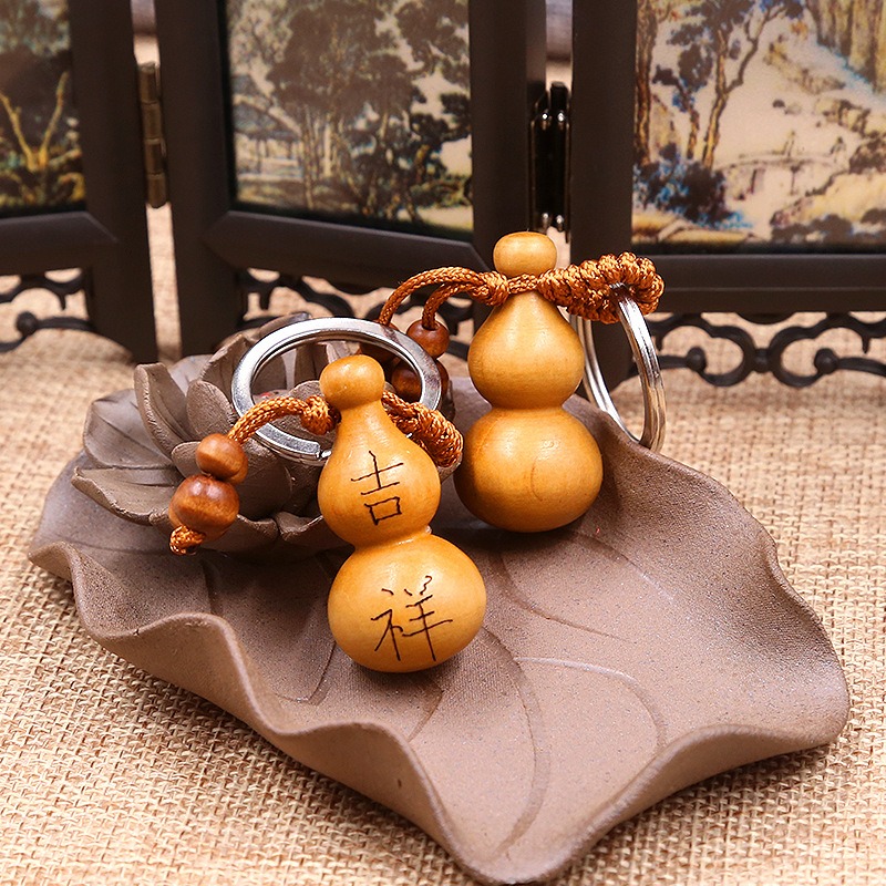 廠家桃木葫蘆鑰匙扣 活動贈送小禮品 祝福語平安葫蘆鑰匙掛飾-細節圖3