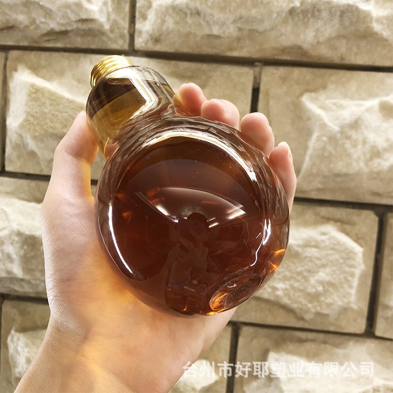 300mlpet小口創意飲料瓶燈泡塑料瓶食品級塑料瓶外賣奶茶飲品瓶子-細節圖2