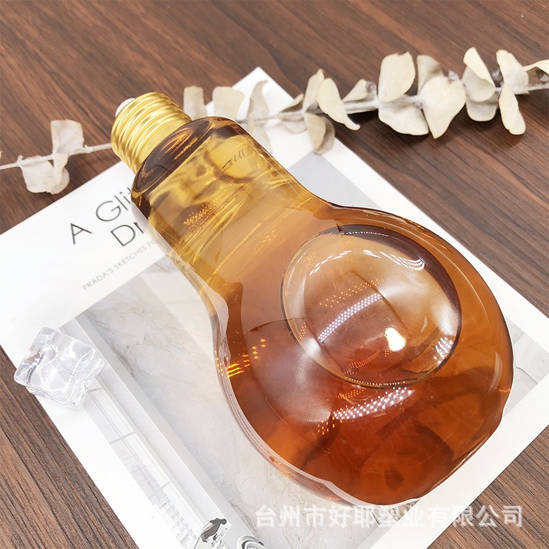 300mlpet小口創意飲料瓶燈泡塑料瓶食品級塑料瓶外賣奶茶飲品瓶子-細節圖4