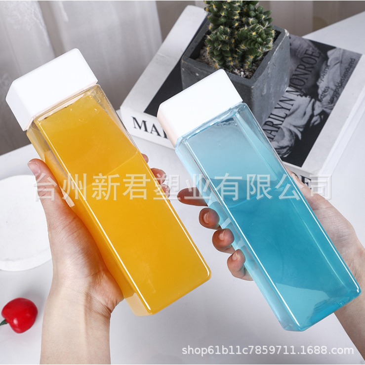 500ml塑料奶茶瓶創意方形果汁瓶一次性透明帶蓋食品級飲料包裝瓶-細節圖2
