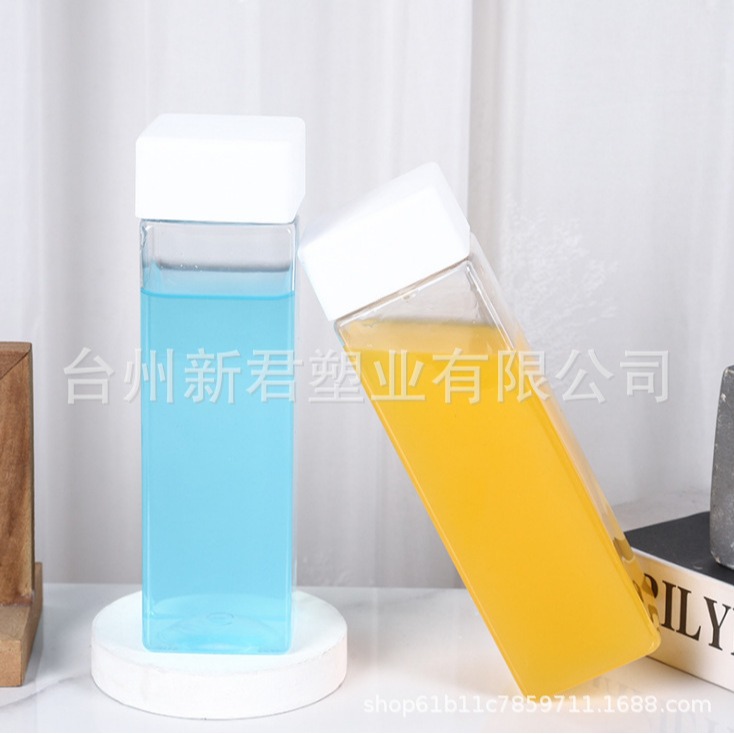 500ml塑料奶茶瓶創意方形果汁瓶一次性透明帶蓋食品級飲料包裝瓶-細節圖3