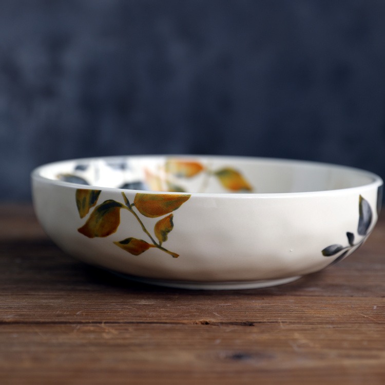 樹葉深盤創意陶瓷花盤深菜盤沙拉盤小龍蝦盤外貿出口深盤精緻花卉-細節圖3