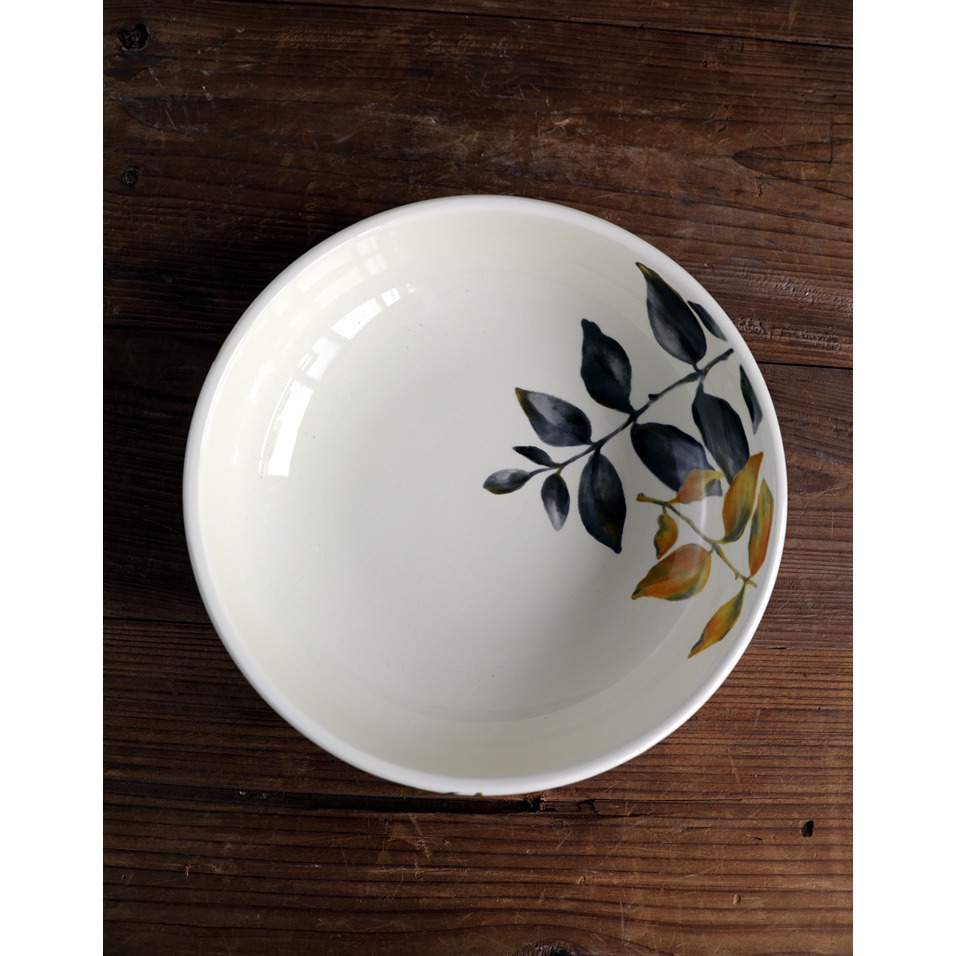 樹葉深盤創意陶瓷花盤深菜盤沙拉盤小龍蝦盤外貿出口深盤精緻花卉-細節圖4