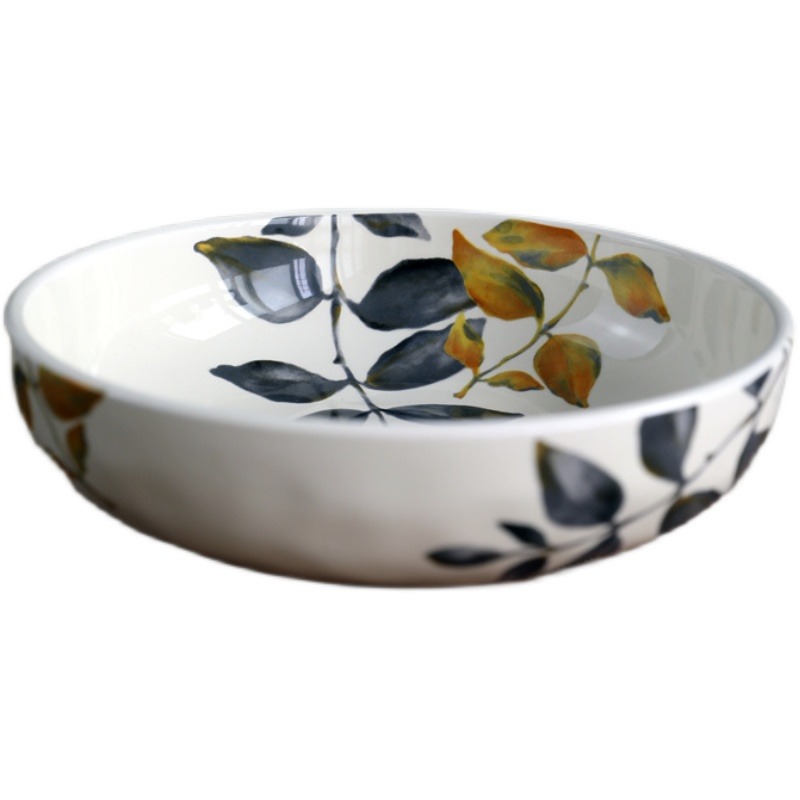 樹葉深盤創意陶瓷花盤深菜盤沙拉盤小龍蝦盤外貿出口深盤精緻花卉-細節圖5