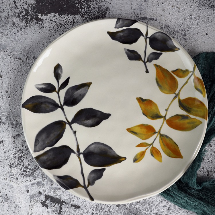 樹葉深盤創意陶瓷花盤深菜盤沙拉盤小龍蝦盤外貿出口深盤精緻花卉-細節圖6