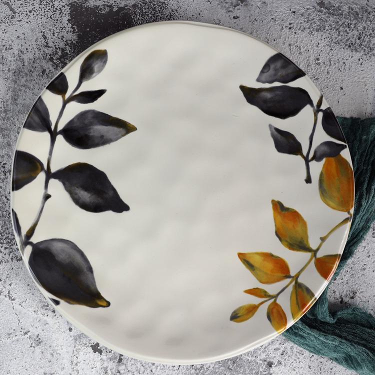 樹葉深盤創意陶瓷花盤深菜盤沙拉盤小龍蝦盤外貿出口深盤精緻花卉-細節圖7