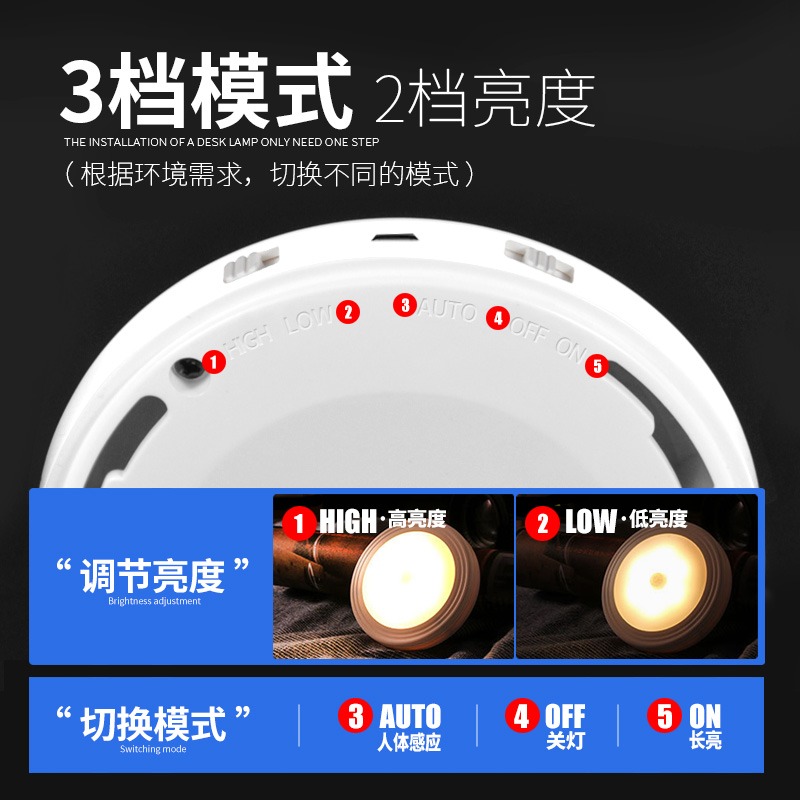 小夜燈電池櫥櫃燈圓形餵奶充電酒櫃衣櫃書櫃人體櫃底燈。超薄感應-細節圖5
