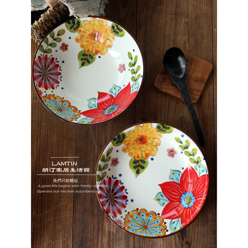 朗汀 花迷離創意陶瓷麪碗湯碗蓋澆飯碗甜品碗沙拉碗拉麪碗餛飩碗-細節圖5