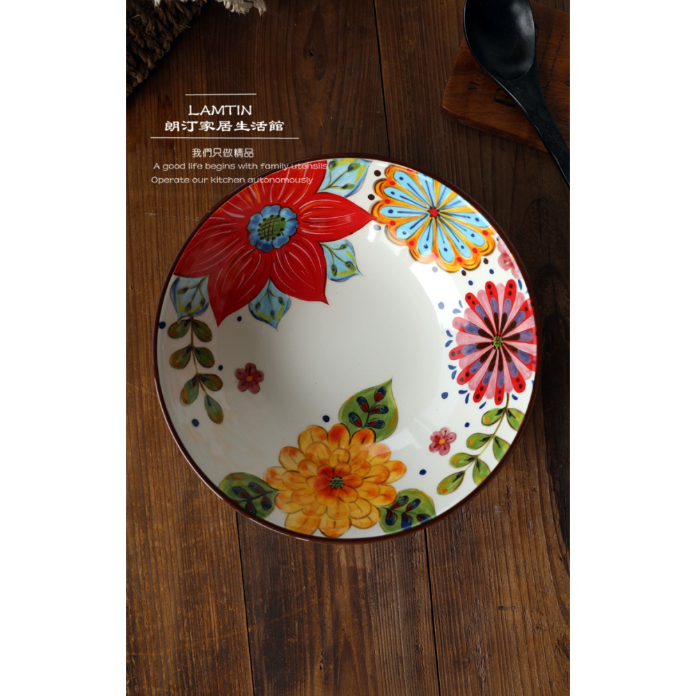 朗汀 花迷離創意陶瓷麪碗湯碗蓋澆飯碗甜品碗沙拉碗拉麪碗餛飩碗-細節圖10
