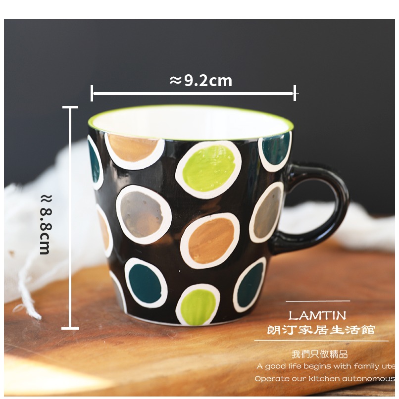 陶瓷馬克杯喝水杯創意黑色波點水杯咖啡杯 大容量家用牛奶杯茶杯-細節圖10