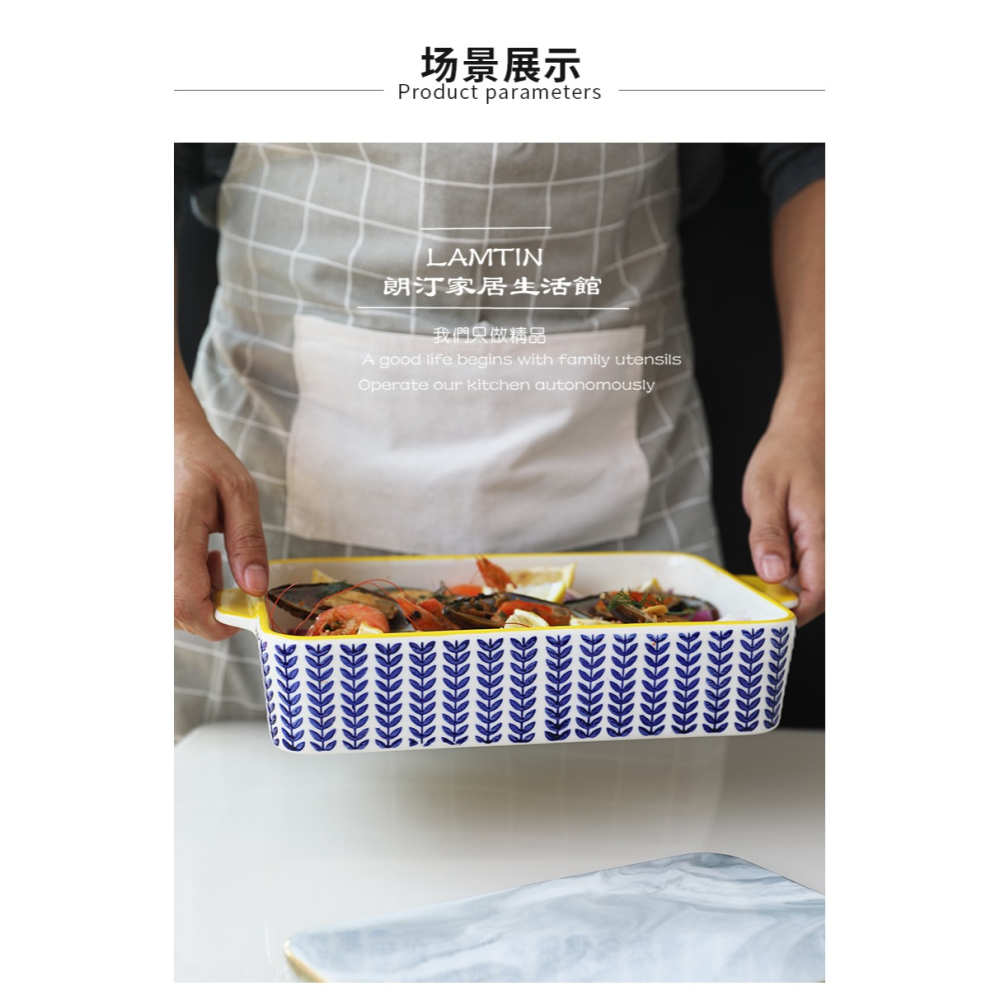烤盤陶瓷盤家用創意陶瓷雙耳烤盤魚盤焗飯盤長方形烤盤烘焙-細節圖6