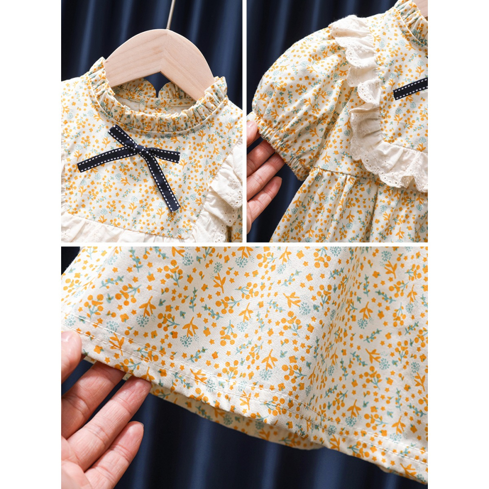 新款女童碎花裙子兒童夏款短袖公主裙子清新韓版女寶寶連衣裙-細節圖5