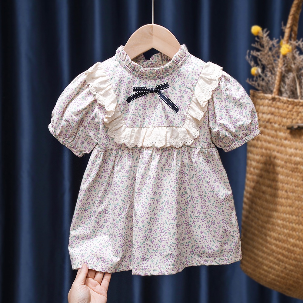 新款女童碎花裙子兒童夏款短袖公主裙子清新韓版女寶寶連衣裙-細節圖6
