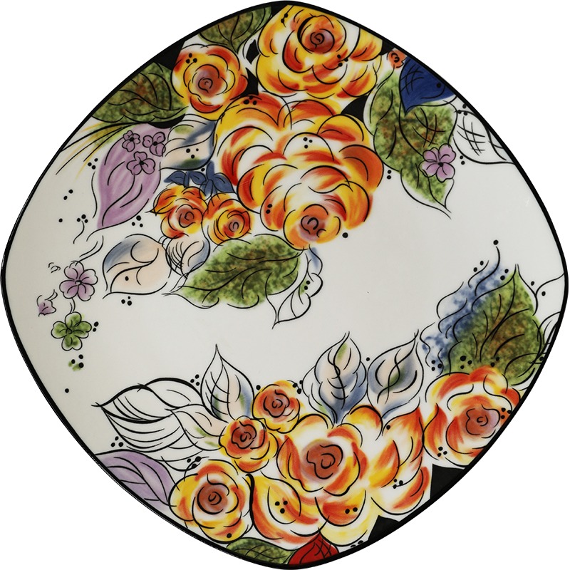 日式陶瓷餐具創意個性手繪碗盤碟組合 家用菜盤子 方形盤湯碗水杯-細節圖4