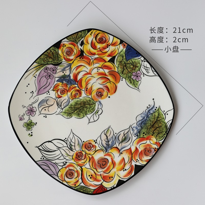日式陶瓷餐具創意個性手繪碗盤碟組合 家用菜盤子 方形盤湯碗水杯-細節圖5