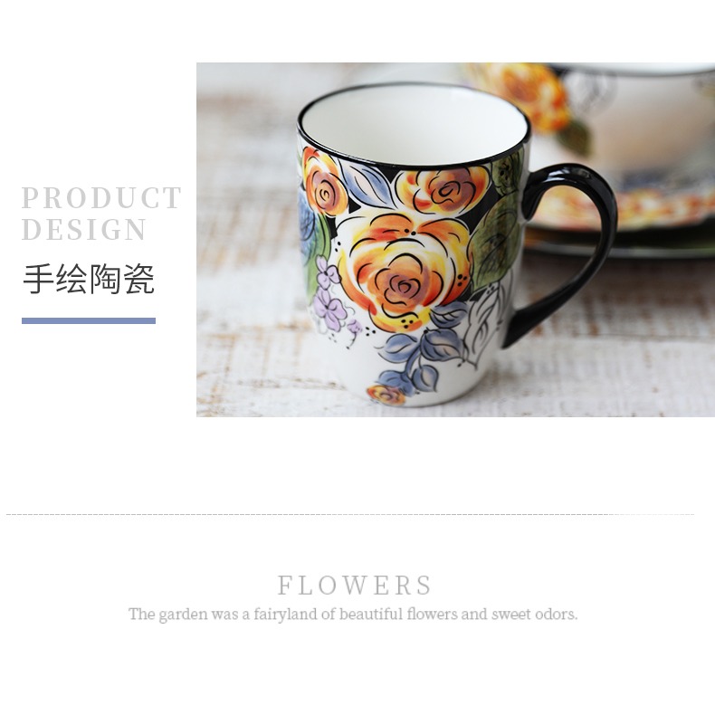 日式陶瓷餐具創意個性手繪碗盤碟組合 家用菜盤子 方形盤湯碗水杯-細節圖10