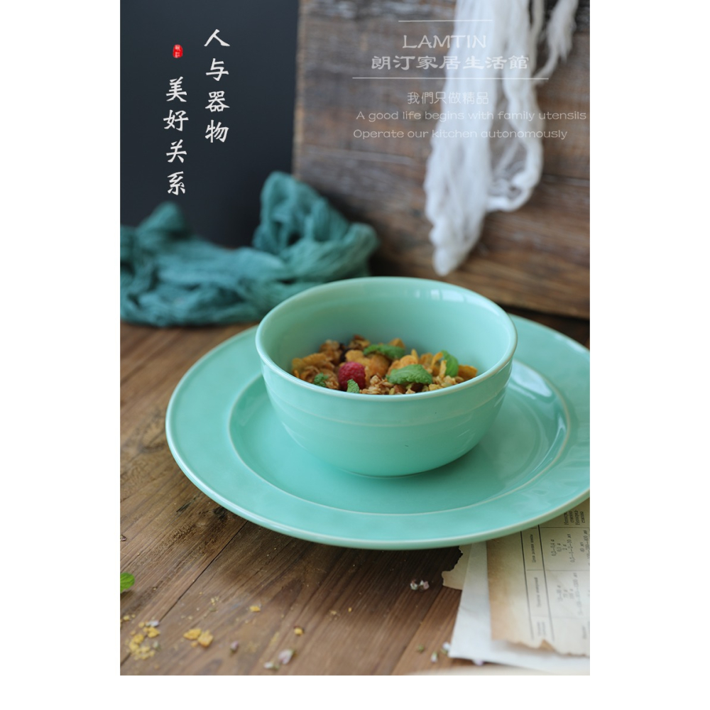 小清新青瓷餐具10寸大號餐盤平盤 家用中式菜碟 6寸陶瓷碗米飯碗-細節圖7