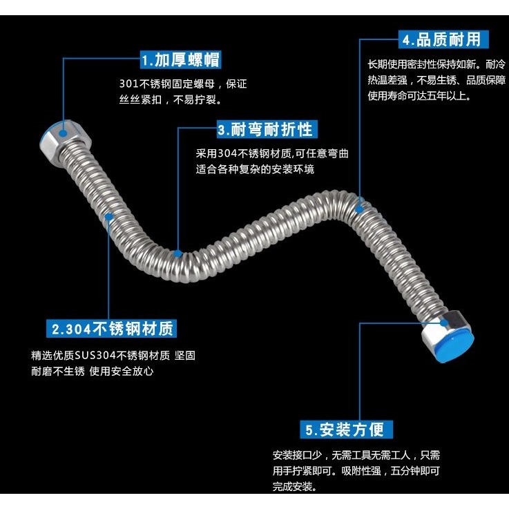 熱水器出水沐浴鏈接管管子波紋三角防爆菜盆廚房管延長軟管管閥管-細節圖3