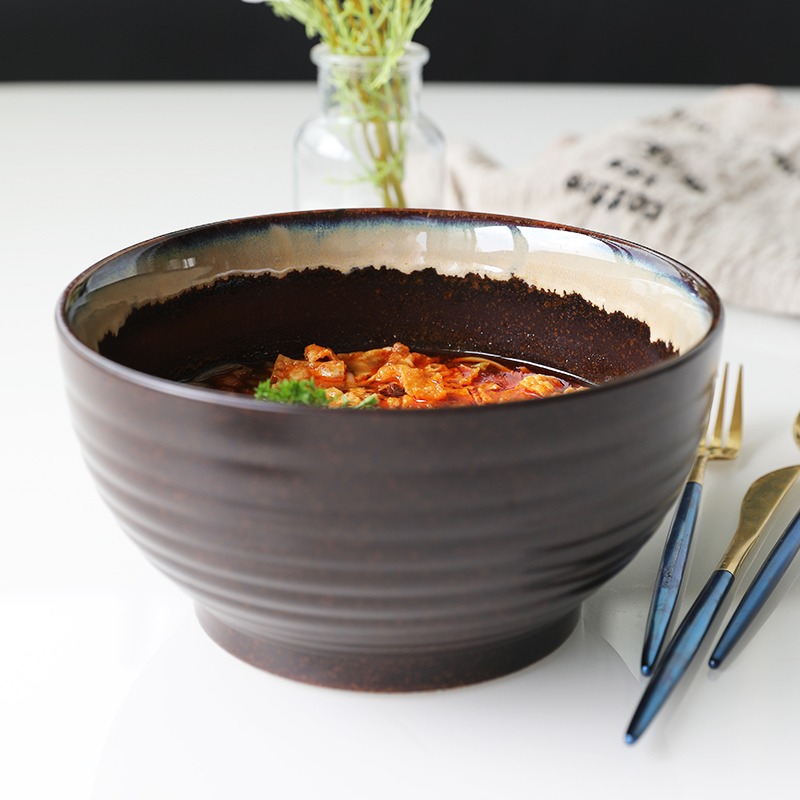 日式陶瓷拉麪碗粗陶家用大號20cm麪碗大湯碗麪館商用面條碗-細節圖2