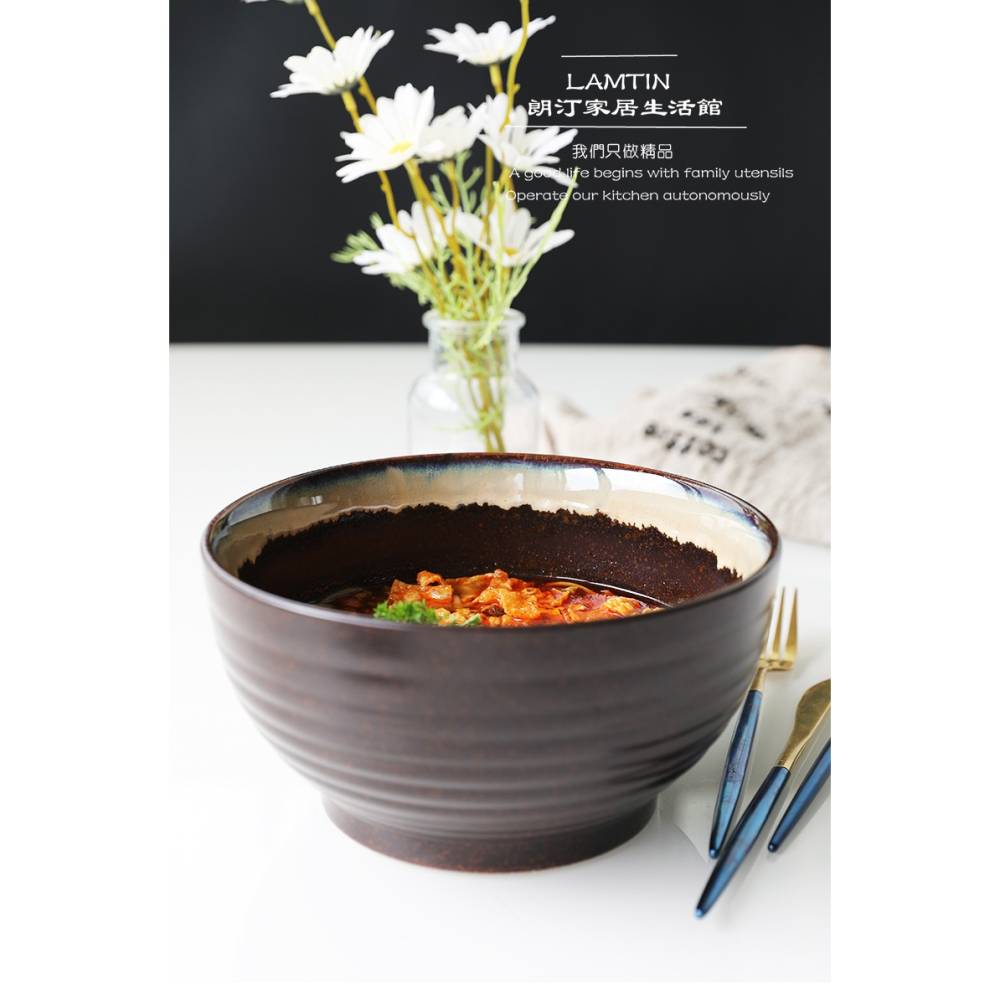 日式陶瓷拉麪碗粗陶家用大號20cm麪碗大湯碗麪館商用面條碗-細節圖6